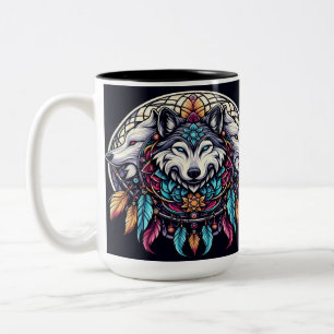 Tasse 2 Couleurs Mandala de loup avec des couleurs vives et attrape