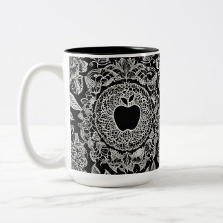 Tasse 2 Couleurs Mandala en dentelle noire et blanche élégante avec