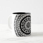 Tasse 2 Couleurs mandala floral d'encre (Devant gauche)