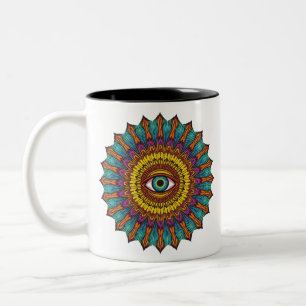 Tasse 2 Couleurs Mandala Third Eye Psychédélique Graphique Coloré d