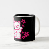 Tasse 2 Couleurs Maneki-neko japonais rose (Devant droit)