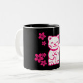 Tasse 2 Couleurs Maneki-neko japonais rose (Devant gauche)
