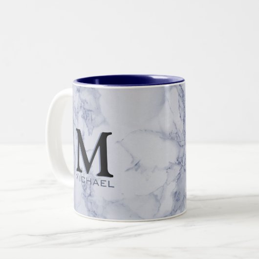 Tasse 2 Couleurs Marbre bleu blanc de monogramme exécutif (Devant gauche)