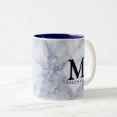 Tasse 2 Couleurs Marbre bleu blanc de monogramme exécutif (Devant droit)