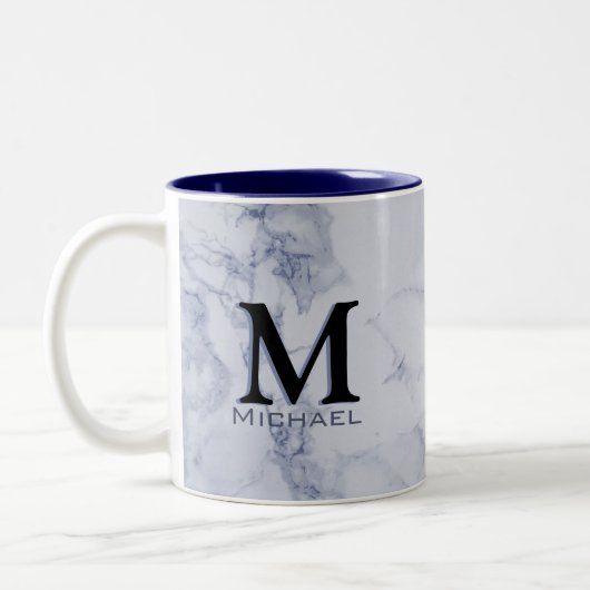 Tasse 2 Couleurs Marbre bleu blanc de monogramme exécutif (Gauche)
