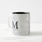 Tasse 2 Couleurs Marbre gris blanc de monogramme exécutif (Devant gauche)