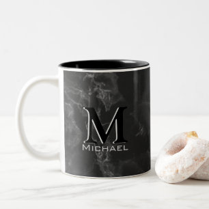Tasse 2 Couleurs Marbre noir blanc de monogramme exécutif