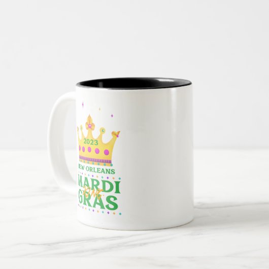 Tasse 2 Couleurs Mardi Gras King 2023 (Devant gauche)