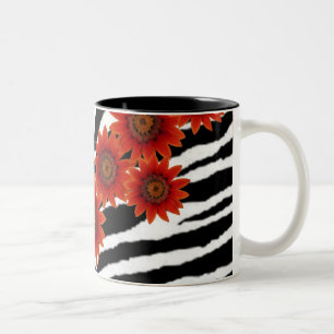 TASSE 2 COULEURS MARGUERITES ORANGES SUR LA COPIE DE ZÈBRE