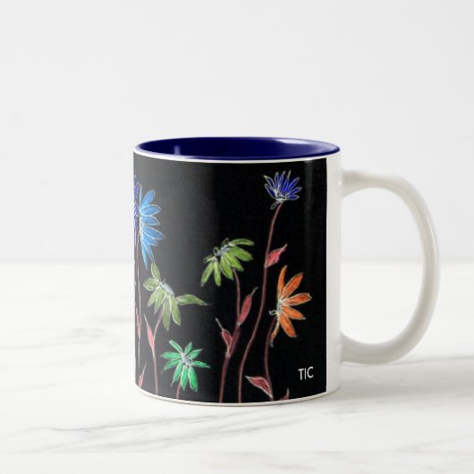 Tasse 2 Couleurs Marguerites peintes sur le noir (Droit)