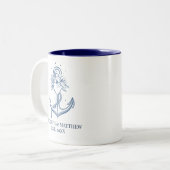 Tasse 2 Couleurs Mariage Ancre bleu marine (Devant gauche)