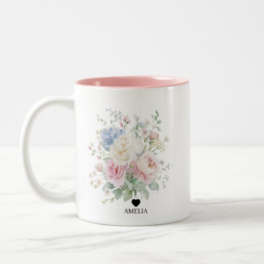 Tasse 2 Couleurs Mariage Aquarelle Fleurs Pastel (Gauche)