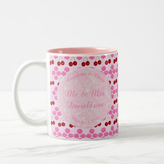 Tasse 2 Couleurs Mariage rose Printemps Cerisiers en fleurs et ceri (Gauche)