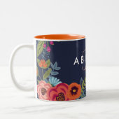Tasse 2 Couleurs Marine Boho Flowers Nom et monogramme (Gauche)
