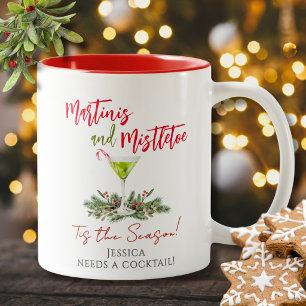 Tasse 2 Couleurs Martini et gui de Noël drôle personnalisé