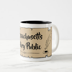 Tasse 2 Couleurs Massachusetts Notaire Public Scroll Plumes Quill