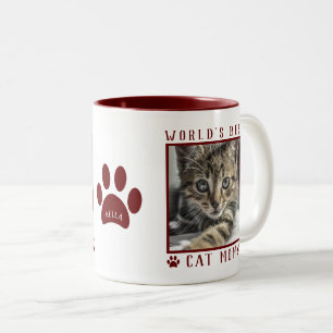 Tasse 2 Couleurs Meilleur Chat au monde Maman Nom photo Empreintes 