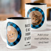 Meilleur Chat Maman Jamais Buffalo Plaid Blue Phot
