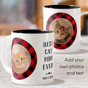 Tasse 2 Couleurs Meilleur Chat Maman Jamais Buffalo Plaid Rouge Pho