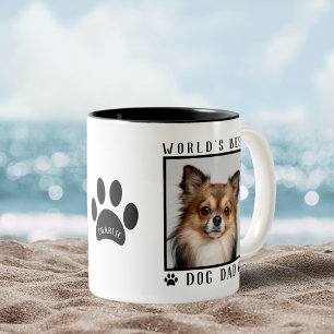 Tasse 2 Couleurs Meilleur Chien Papa Empreintes de pattes Nom de l'
