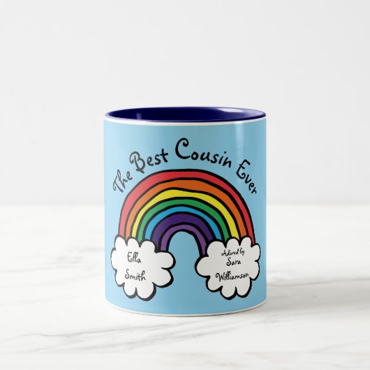 Tasse 2 Couleurs Meilleur Cousin jamais Rainbow Blue (Centre)