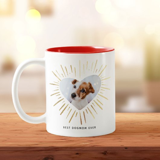 Tasse 2 Couleurs MEILLEUR DOGMOM JAMAIS Photo Gold Heart Fête des m