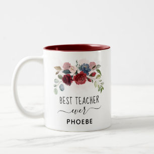 Tasse 2 Couleurs Meilleur Enseignant Jamais Fleur Personnalisé Nom