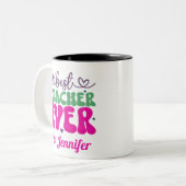 Tasse 2 Couleurs Meilleur enseignant personnalisé Écriture verte ro (Devant gauche)