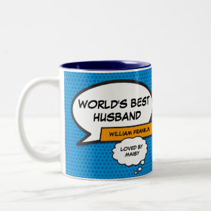 Tasse 2 Couleurs Meilleur Mari du Monde Livre de Bande Dessinée Ble