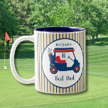 Tasse 2 Couleurs Meilleur papa de la Marine et du Red Golf Personna<br><div class="desc">Cette tasse marine et rouge (avec quelques touches d'or), avec un thème de golf et un ensemble de rayures élégantes pour assortir le chariot, est personnalisée avec un monogramme et un prénom. Un grand cadeau pour rappeler à papa que leur prochain match n'est pas loin. Toute question de conception n'a...</div>