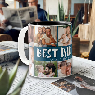 Tasse 2 Couleurs Meilleur Papa Photo Collage Cadeau de la Fête des
