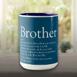 Tasse 2 Couleurs Meilleure définition de frère du monde Fun Blue<br><div class="desc">Personalize for your special brother (big or small) to create a unique poison. A perfect way to show him how amazing he is every day. You can even customize the background to their favourite color. Designed by Thisisnotme</div>