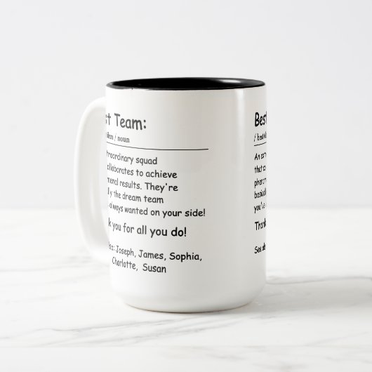 Tasse 2 Couleurs Meilleure définition d'équipe appréciation des emp (Devant gauche)