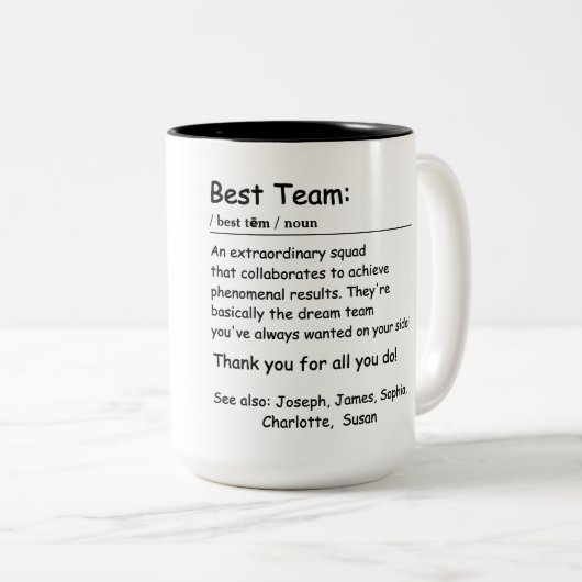 Tasse 2 Couleurs Meilleure définition d'équipe appréciation des emp (Devant droit)