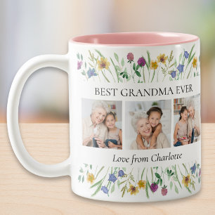 Tasse 2 Couleurs Meilleure Grand-mère Jamais Photo de Fleur Sauvage