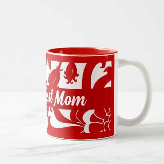 Tasse 2 Couleurs Meilleure maman Damas rouge et blanche du monde (Droit)