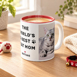 Tasse 2 Couleurs Meilleure Maman de Chat au Monde Photo Rouge Empre
