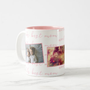 Tasse 2 Couleurs Meilleure Maman du Monde Rose Photos Personnalisée