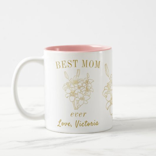 Tasse 2 Couleurs Meilleure maman Elegant Gold Floral (Gauche)