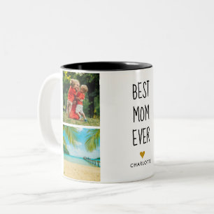 Tasse 2 Couleurs Meilleure Maman Ever Collage Photo 4 Cœurs en Or