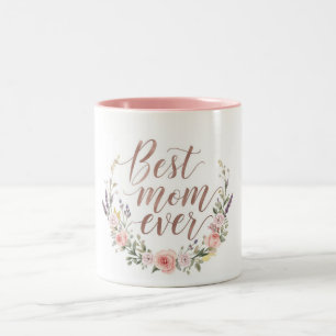 Tasse 2 Couleurs Meilleure Maman - Floral Calligraphique Élégant
