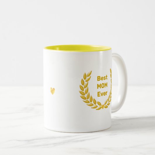 Tasse 2 Couleurs Meilleure maman jamais & Golden Laurel Wreath (Devant droit)