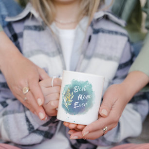 Tasse 2 Couleurs Meilleure maman jamais mère Aquarelle Florale Bleu