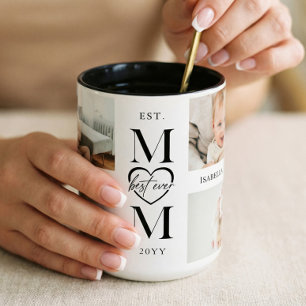 Tasse 2 Couleurs Meilleure Maman Personnalisée 4 Collage de Photos 