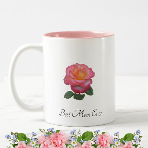 Tasse 2 Couleurs Meilleure Maman Rose Fleur et Monogramme