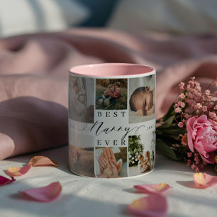 Tasse 2 Couleurs Meilleure nounou jamais   Élégant Script 8 Photo C