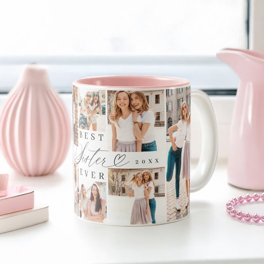 Tasse 2 Couleurs Meilleure Soeur Soeur Soeur Script Coeur Photo Col