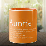 Tasse 2 Couleurs Meilleure Tante, Tante Définition Orange<br><div class="desc">Personnalisez votre tante ou votre tante pour créer un cadeau unique. Une façon parfaite de lui montrer à quel point elle est extraordinaire chaque jour. Vous pouvez même customiser l'arrière - plan à leur couleur préférée. Conçu par Thisisnotme©</div>