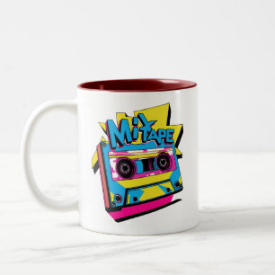 Tasse 2 Couleurs Mélanger les bandes Cassette Neon des années 80