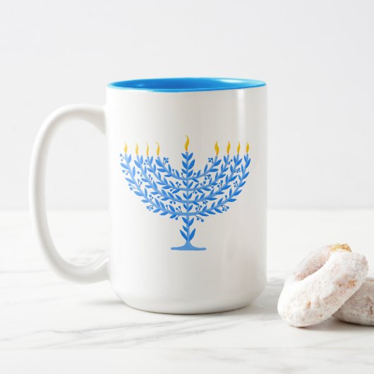 Tasse 2 Couleurs Menorah (Avec donut)